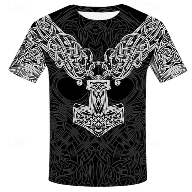  Wikinger-Tattoo T-Shirt-Ärmel Bedruckt 3D Grafik Für Herren Erwachsene Karneval Maskerade 3D-Druck Casual