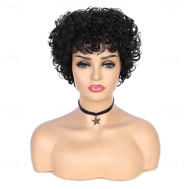  Perucas de cabelo humano encaracolado curto para mulheres negras 6 polegadas afro kinky encaracolado brasileiro virgem cabelo humano curto corte pixie perucas pretas naturais