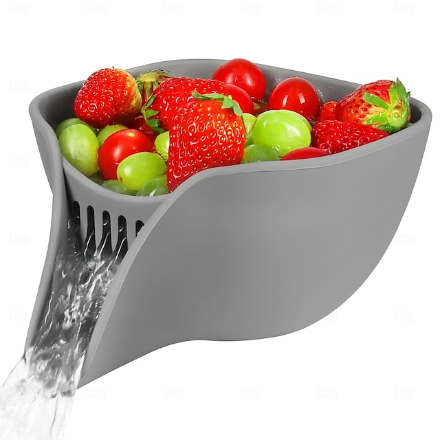  Cesta de drenaje multifuncional, colador con pico para lavar ensalada de frutas y verduras, colador de pasta de silicona pequeño apto para lavavajillas