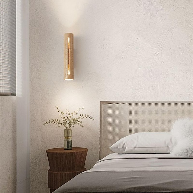  δημιουργικό φωτιστικό τοίχου με διπλό κεφάλι πάνω και κάτω, ιαπωνικό στυλ wabi-sabi, φυσικό κίτρινο, τραβερτίνη, υπνοδωμάτιο, σαλόνι, πίσω τοίχος, διάδρομος, ξενοδοχείο