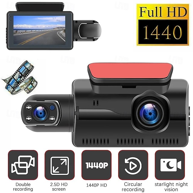  3-tommer køreoptager foran bilen high-definition dual-linse dual-recording 360-graders bilkamera