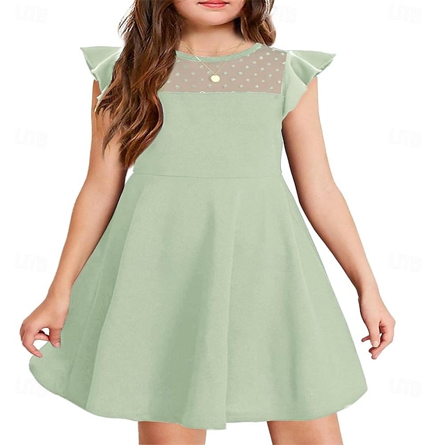  Barn Flickor Festklänning Ensfärgat Ärmlös Årsdag Speciellt Tillfälle Födelsedag Mode Förtjusande Dagligen Polyester Sommar Vår 2-12 år Grön