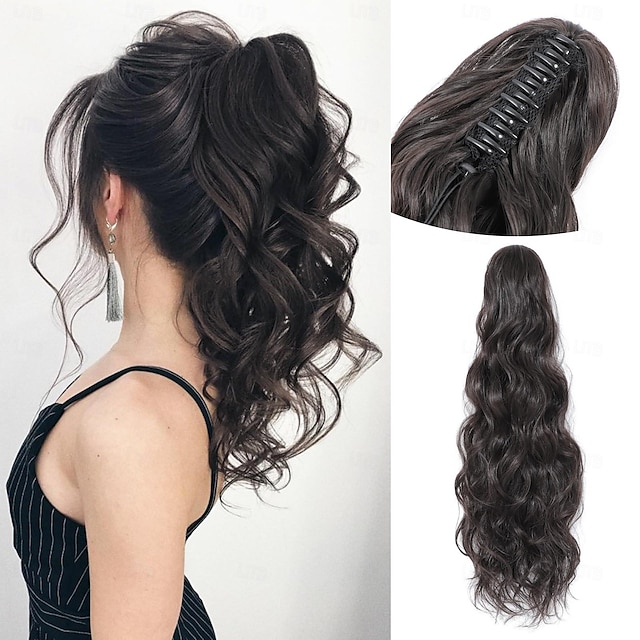  Ponytail Extension 24 inch Black Claw Ponytail Extension Dark Brown Fake Hair Pieces Claw Ponytail Extension For Women