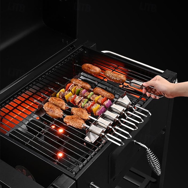  6 stk grillspyd i rustfritt stål med push-off design - perfekt for grilling av kjøtt, grønnsaker og mer - slitesterke grillspyd for deilig utendørs matlaging