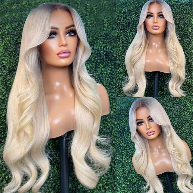  Unprocessed Virgin Hair 13x4 Lace Front Wig Middle Part Brazilian Hair Wavy Multi-color Wig 130% 150% Density Ombre Hair 100% Virgin Glueless Pre-Plucked For Women Long Human Hair Lace Wig
