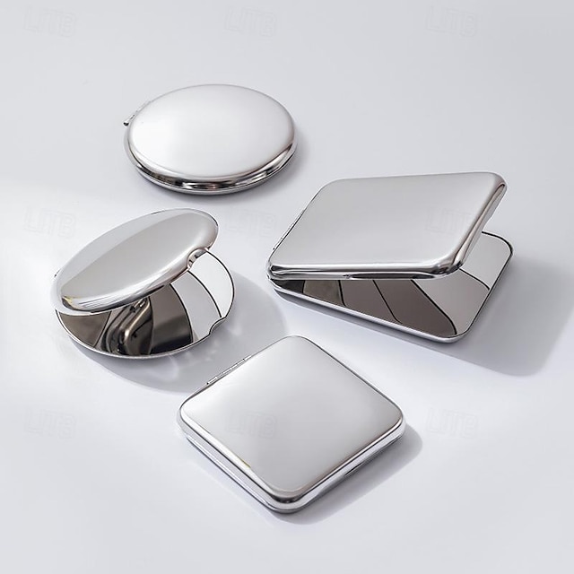  Oglindă de machiaj portabilă pliabilă cu două fețe din oțel inoxidabil - oglindă compactă pentru retușuri din mers - perfectă pentru studenți și călătorii