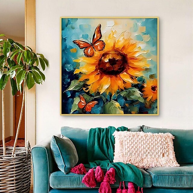  Ręcznie robiony obraz olejny na płótnie dekoracja ścienna nowoczesny abstrakcyjny słonecznik do wystroju domu walcowany bezramowy, nierozciągnięty obraz