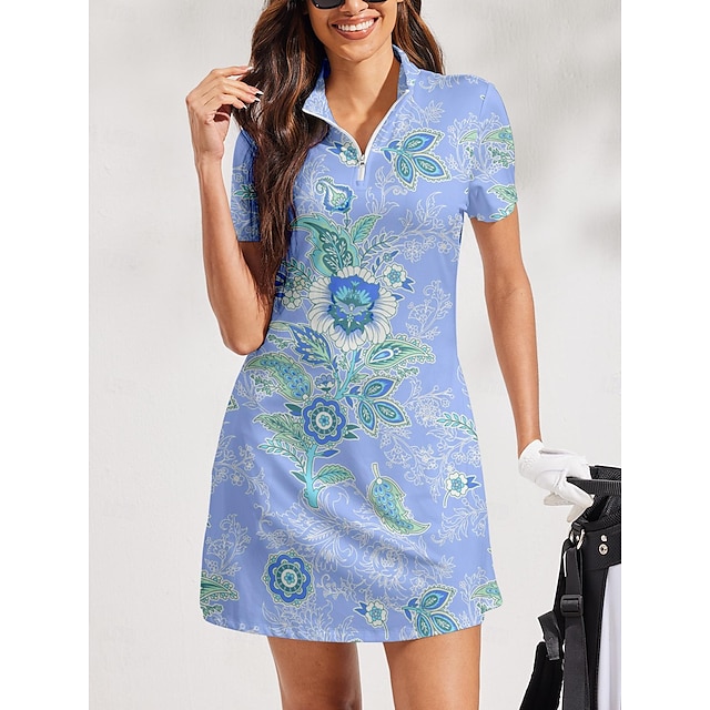  Women's Tennis Dress Golf Dress Blue Short Sleeve Dress Ladies Golf Attire Clothes Outfits Wear Apparel