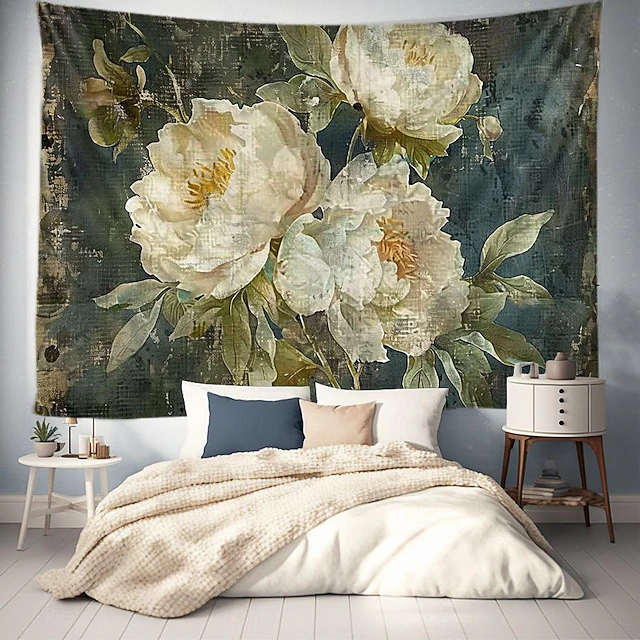 Golden Peony Hanging Tapestry Wall Art Large Tapestry Mural Decor Photograph Backdrop Blanket Curtain Home Bedroom Living Room Decoration 17