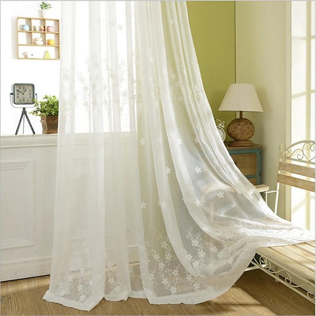  One Panel European Style Embroidered Gauze Curtain Living Room Bedroom Dining Room Semi Transparent Window Screen