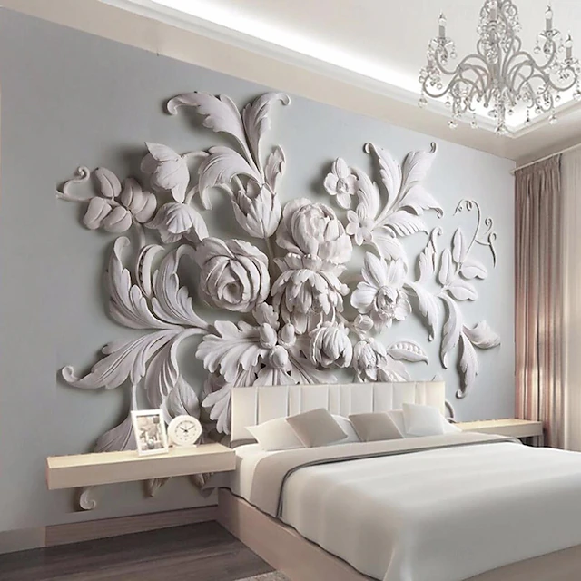 Cool Wallpapers 3D Flower White Wallpaper Wall Mural Wall Covering ...