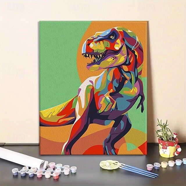  1pc dinosaure peinture par numéros kit pour adultes facile bricolage acrylique aquarelle peinture sur toile sans cadre 16 * 20 pouces cadeau parfait pour la décoration intérieure et la détente