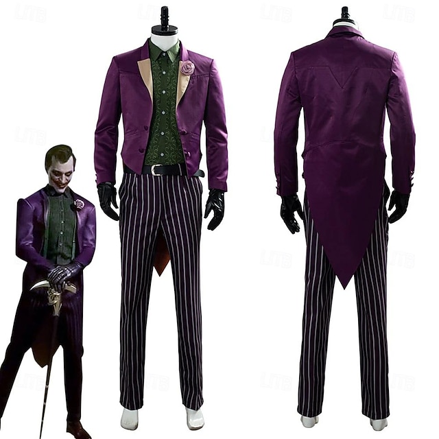  Joker: Folie a Deux Burlone Pagliaccio Cappotto Top o camicia Pantalone Per uomo Cosplay di film Viola Halloween Carnevale Mascherata Feste Cappotto Maglietta Pantaloni