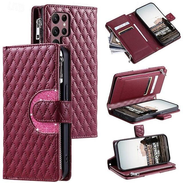  Phone Case For Samsung Galaxy S24 S23 S22 S21 S20 Ultra Plus FE A54 A34 A14 S25 Ultra Wallet Case Zipper with Wrist Strap Kickstand Geometric Pattern TPU PU Leather