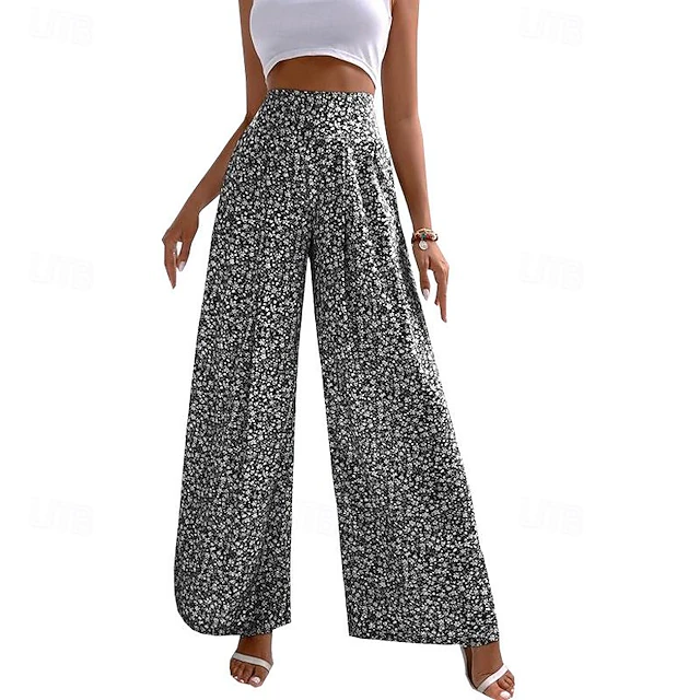 Women's Wide Leg Pants Trousers Casual Daily Long Floral Printing Breathability Comfortable Micro-elastic Weekend Black Red Blue Green Spring & Summer Regular Fit 17