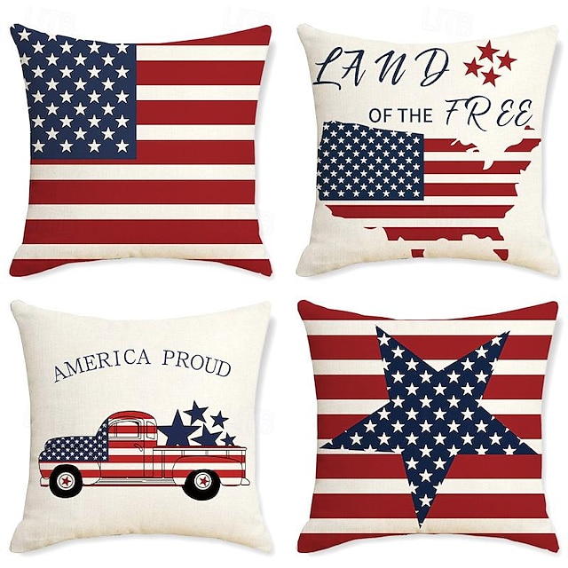  Patriotic Pillows Independence Day America Decorative Toss Pillows Cover 1PC Soft Square Cushion Case Pillowcase for Bedroom Livingroom Sofa Couch Chair