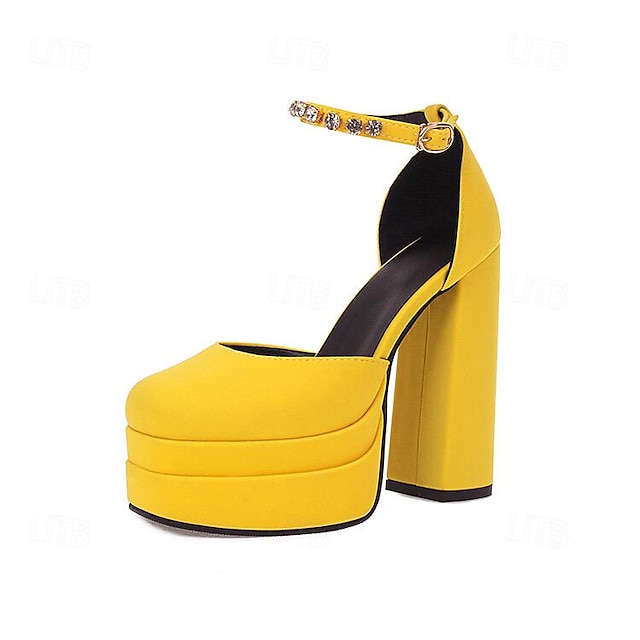  Mujer Sandalias Zapatos romanos Discoteca Hebilla Tacón Cuadrado Dedo redondo Sensual Confort Zapatos de Paseo Goma Hebilla Negro Blanco Amarillo