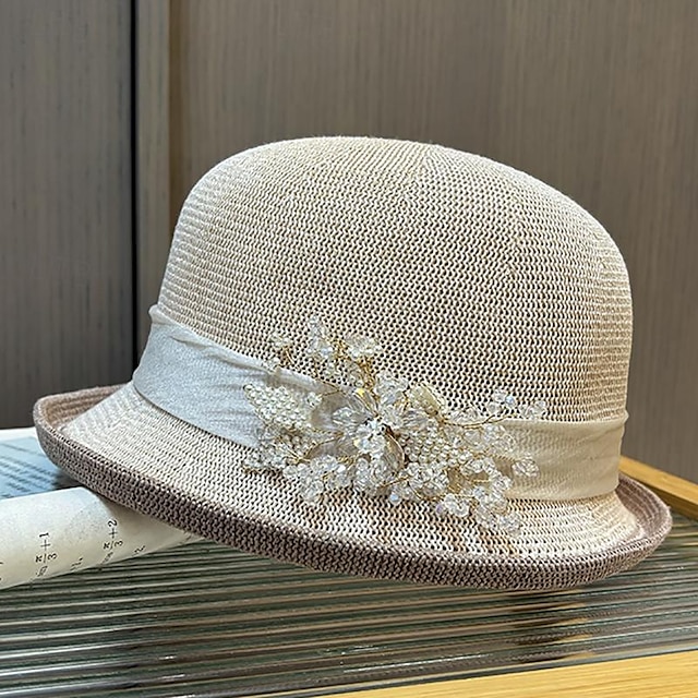  Fascinators Hats Headwear Acrylic / Cotton Straw Bowler / Cloche Hat Bucket Hat Straw Hat Casual Holiday Elegant Vintage With Rhinestone Bows Headpiece Headwear
