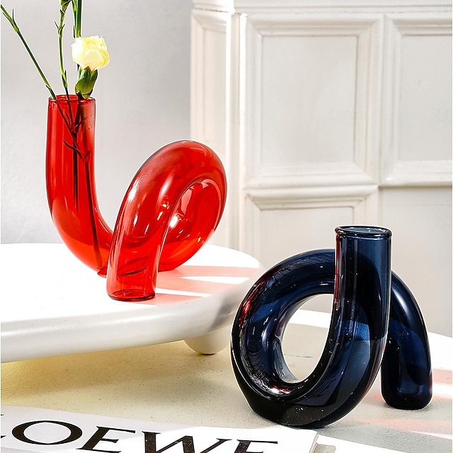  farverig gennemsigtig glasvase med bøjet n-formet rør - dekorativt håndværk perfekt til blomster hydroponics, bordpladedekoration