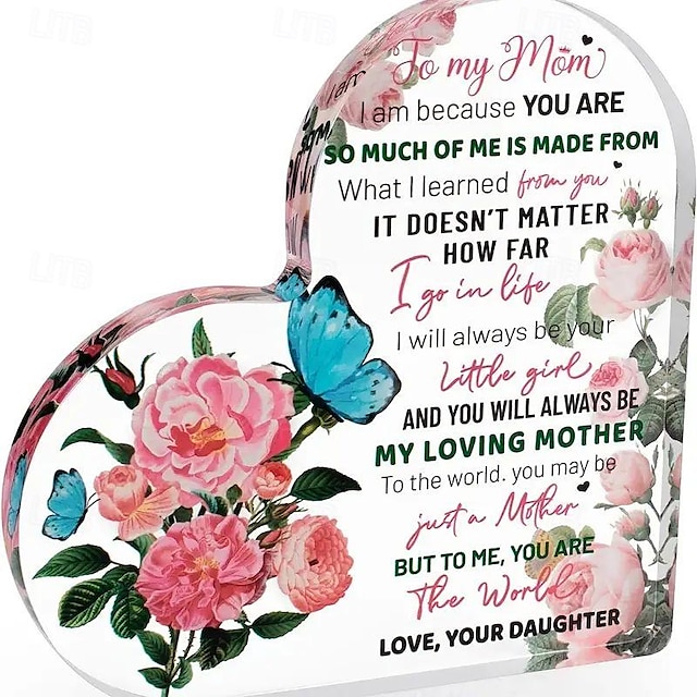  娘から母への贈り物 母の誕生日プレゼント 母への感謝の贈り物 蝶の花 デスク装飾 母の日のサイン アクリルハートサイン 母への感謝の贈り物 休日 誕生日