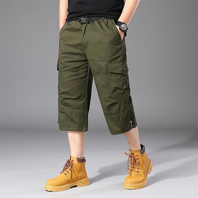  Men's Tactical Shorts Cargo Shorts Shorts Button Multi Pocket Plain Wearable Knee Length Outdoor Daily Going out 100% Cotton Fashion Classic Black Army Green