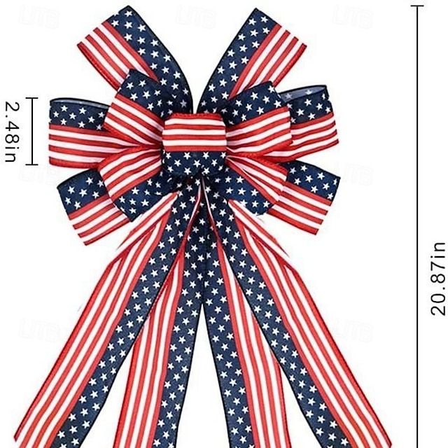  Décoration murale avec nœud en toile de jute pour le jour de l'indépendance avec étoiles et rayures du drapeau américain rouge, bleu et blanc, nœud papillon en ruban pour le jour du souvenir/le 4