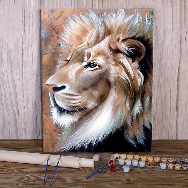  diy acrylverfset leeuwenkop olieverfschilderij op nummer op canvas voor volwassenen uniek cadeau woondecoratie 20 * 16 inch
