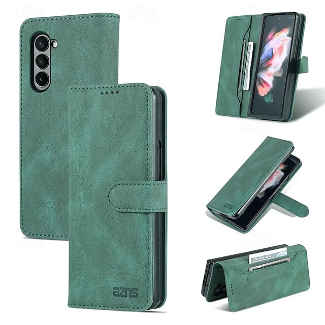  telefoon hoesje Voor Samsung Galaxy Z Fold 5 Z Fold 4 Z Fold 3 Wallet Card Case Volledig lichaamsbeschermend Kaartsleuf Schokbestendig Retro PC PU-nahka