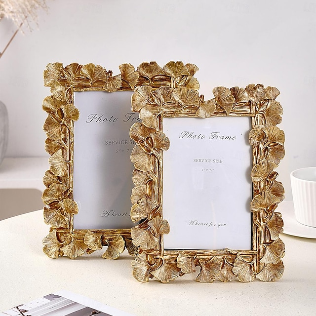  Vintage guld ginkgoblad filigran fotoram, horisontell &Vertikal display med slumpmässigt instickspapper, elegant heminredning för foton och konstverk