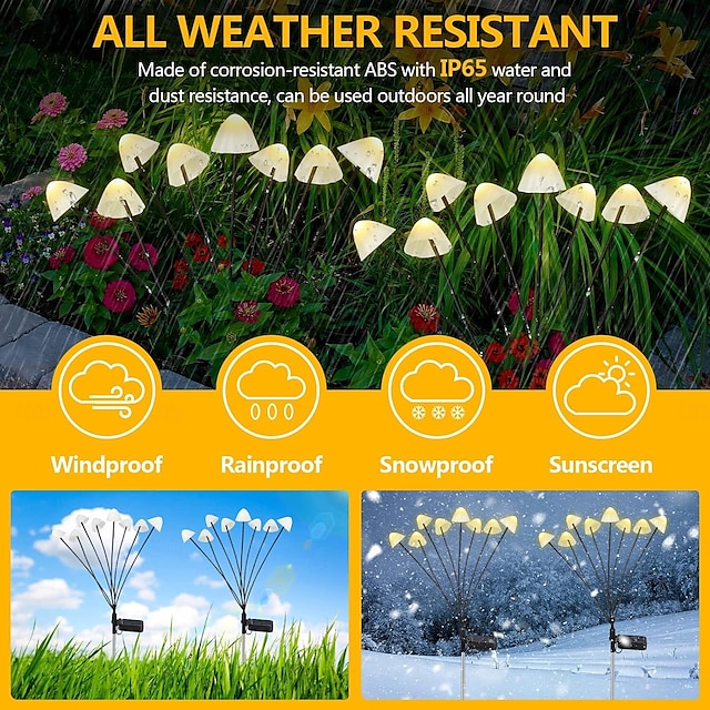 Solar Mushroom Swinging Lawn Lights 6LED/8LEDs 2 Modes Lighting Firefly ...