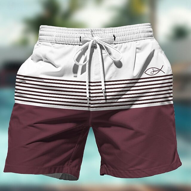  Bărbați Dungi Model Geometric Pantaloni Scurți de Înot Pantaloni Scurti Chiloți Înot Talie medie Hawaiană Casual Concediu Plajă Cordon cu căptușeală din plasă Talie elastică Designer Îmbrăcăminte