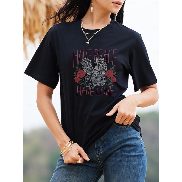  Femme T shirt Tee 100% Coton Rose Animal Soirée du quotidien Noir Manche Courte mode Col Ras du Cou Coachella Eté