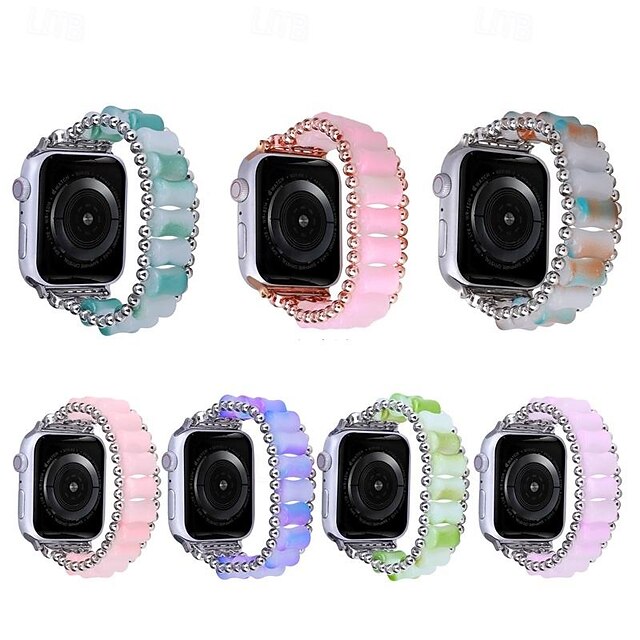  Bijoux Bracelet Compatible avec Bracelet Apple Watch 38mm 40mm 41mm 42mm 44mm 45mm 49mm Perlé Ajustable Respirable Résine Bracelet de remplacement pour iwatch Ultra 2 Series 9 8 7 SE 6 5 4 3 2 1