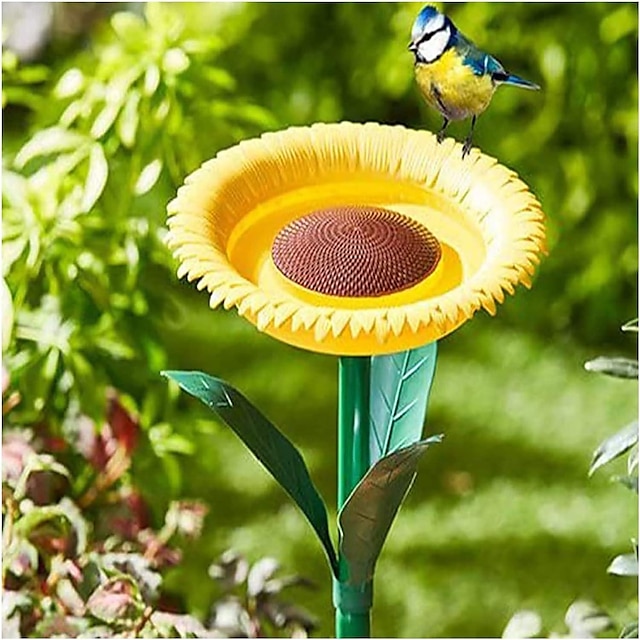  Mangiatoia per uccelli originale con girasole da esterno - vassoio per l'alimentazione degli uccelli a forma di fiore, piccola vaschetta per uccelli, paletto per decorazioni da giardino, sorpresa