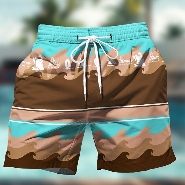  Bărbați Dungi Model Geometric Plin de Culoare Pantaloni Scurți de Înot Pantaloni Scurti Chiloți Înot Talie medie Hawaiană Casual Concediu Plajă Cordon cu căptușeală din plasă Talie elastică Designer