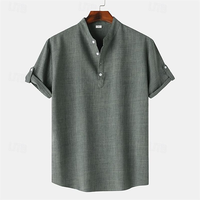  Per uomo Camicia camicia di lino Maglietta informale Camicia di cotone Nero Giallo Verde chiaro Manica corta Liscio A fascia Estate Strada Hawaiano Abbigliamento