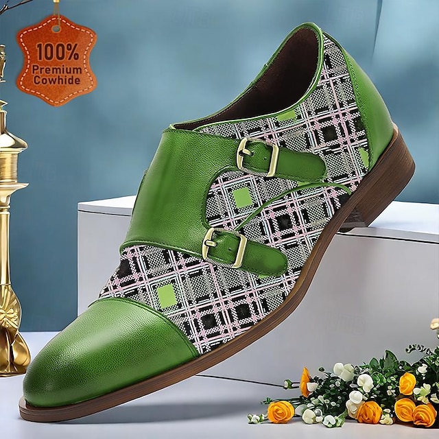  pánské mnišské boty zelená brogue kůže italská celozrnná hovězí kůže protiskluzová magická pásková přezka