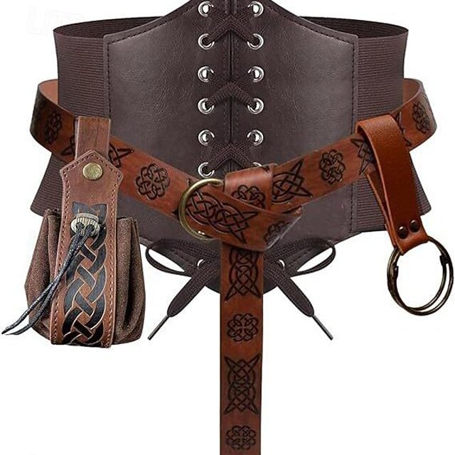 Punk & Gothic Medieval Steampunk Waist Belt Viking Knights Templar Fancy Dress Men's Women's Unisex Celtic Pirate Fantasy Halloween Carnival Masquerade Performance Party LARP Adults' Corset Bag More3