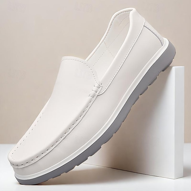  Men's Loafers & Slip-Ons Formal Shoes Dress Shoes Leather Comfortable Slip Resistant Loafer Black White