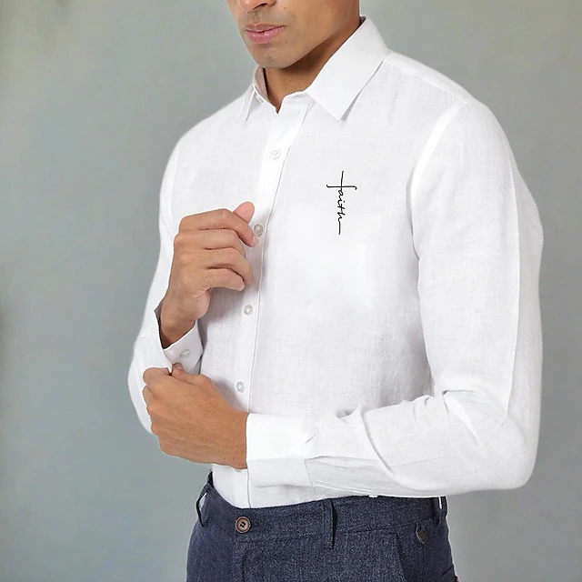 Men's Shirt Linen Shirt Summer Shirt Beach Shirt Button Up Shirt Cotton Shirt Plain Casual Daily White Long Sleeve Band Collar Spring & Summer Clothing Apparel4