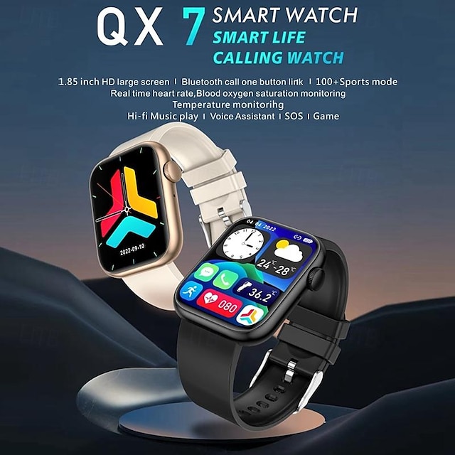  QX 7 Smart Watch 1.85 inch Smartwatch Fitness Running Watch Bluetooth ECG+PPG Pedometer Call Reminder Compatible with Android iOS Women Men Long Standby Hands-Free Calls Waterproof IP68 42mm Watch