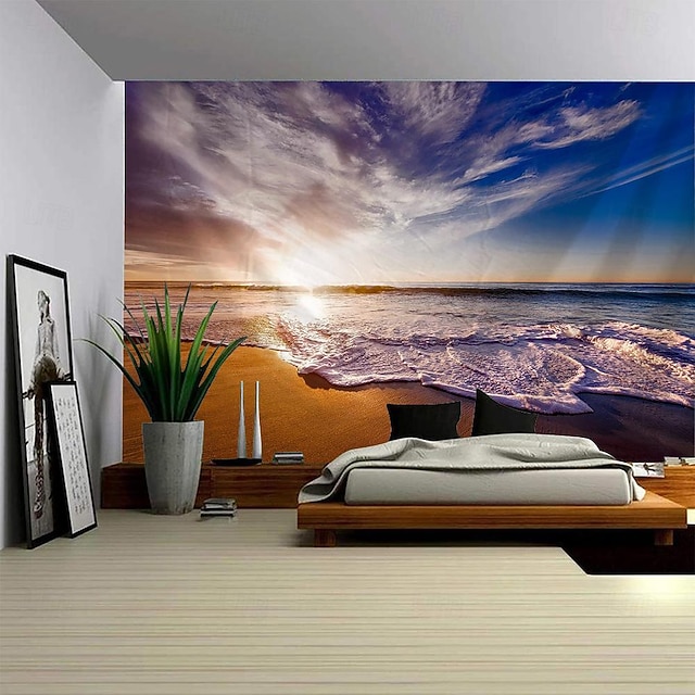  Tapiz colgante de ola de mar, arte de pared, tapiz grande, decoración mural, fotografía, telón de fondo, manta, cortina, decoración para el hogar, dormitorio y sala de estar