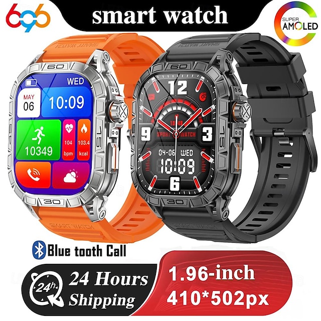  696 K63 Smart Watch 1.96 inch Smart Band Fitness Bracelet Bluetooth Pedometer Call Reminder Sleep Tracker Compatible with Android iOS Women Men Hands-Free Calls Message Reminder IP 67 42mm Watch Case