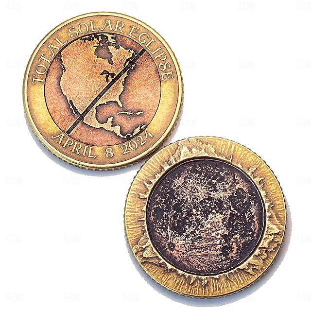  Moneda comemorativă a eclipsei totale de soare din 2024 - bimetal de cupru și alamă