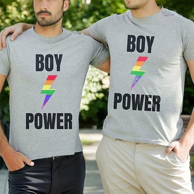  ゲイカップルTシャツレター2枚セットメンズTシャツTシャツトップスクルーネックデイリーバケーション半袖プリント同性LGBTプライド