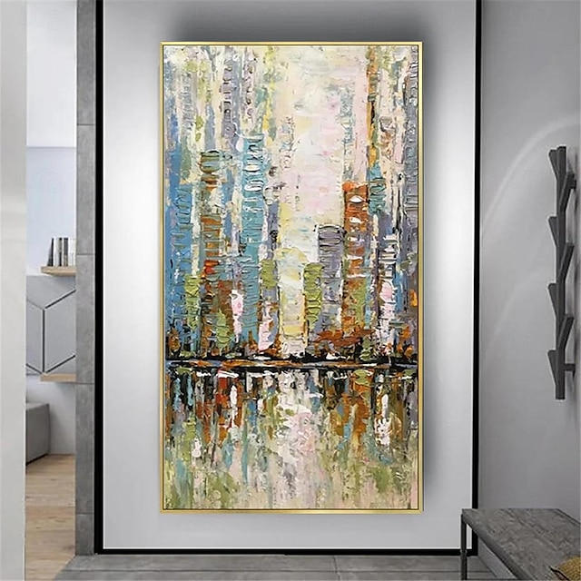  Handmade Oil Painting Canvas Wall Art Decoration Modern Abstract City Architecture for Home Decor Rolled Frameless Unstretched Painting