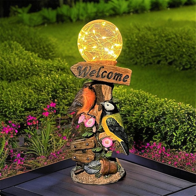  1pc lumière de jardin solaire micro paysage ornements de souche d'arbre d'oiseau, décoration extérieure de cour de jardin solaire, lumières de paysage de statue