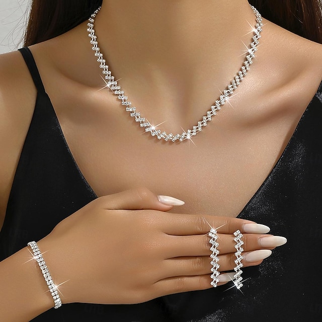  Conjuntos de joias de noiva 3 Imitações de Diamante 1 Colar 1 Bracelete Brincos Mulheres Elegante Doce Adorável Clássico Amor Precioso Conjunto de jóias Para Casamento Presente