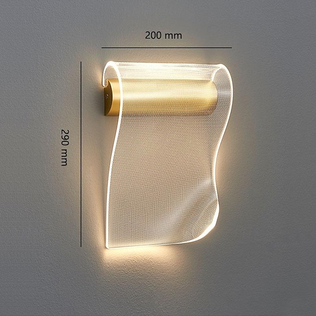  luminárias de parede modernas com folhas curvas, luminária de parede led interna, luminária de parede acrílica com fio de 8w para quarto, sala de estar, corredor 110-240v