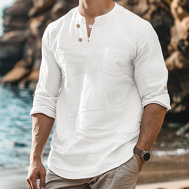  pánská košile ležérní košile letní košile plážová košile bílá modrá khaki dlouhý rukáv hladký páskový límec jar & letní příležitostné denní oblečení kapsa na oblečení